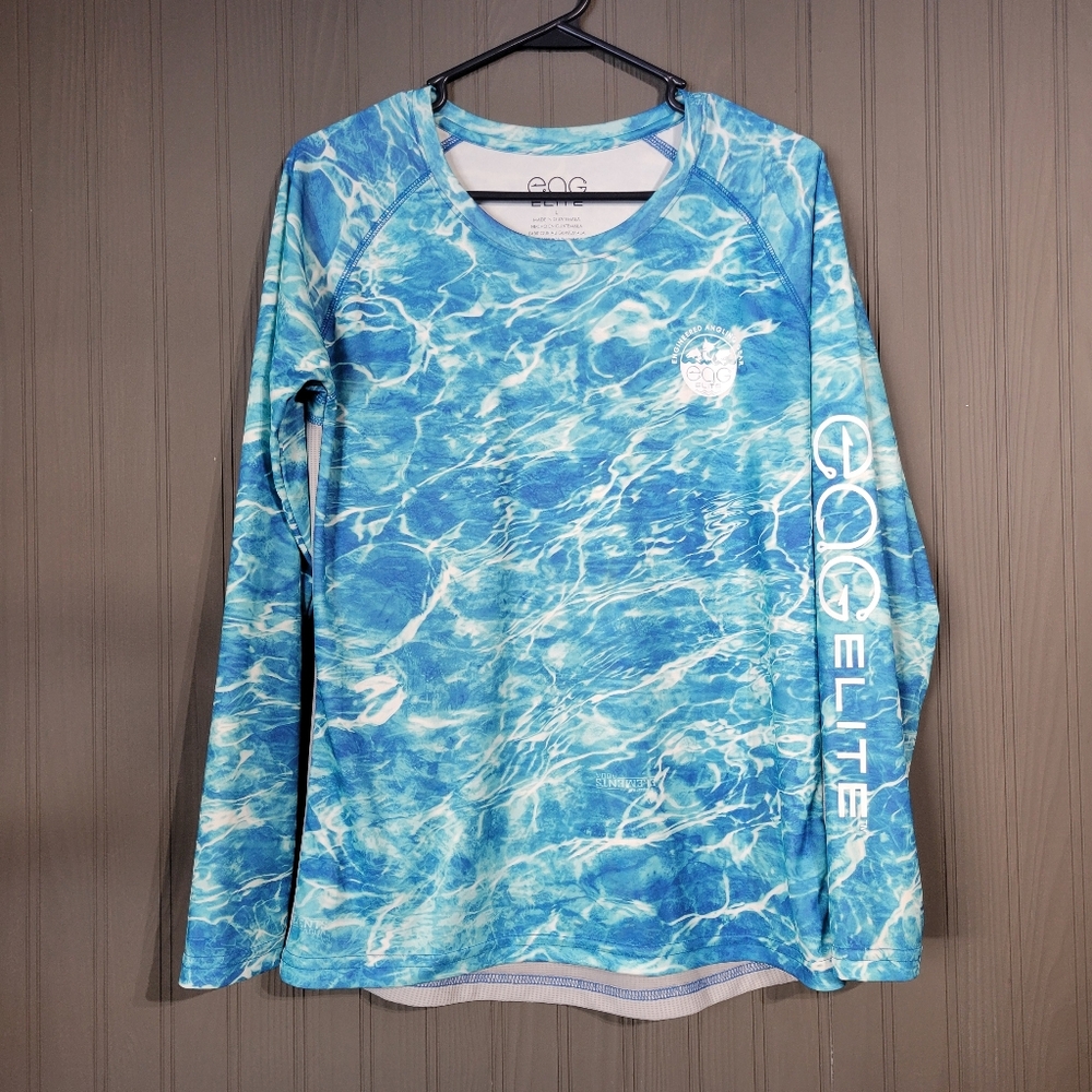 EAG Elite Mossy Oak Elements Long-Sleeve Performance Fishing Shirt Blue Womens L